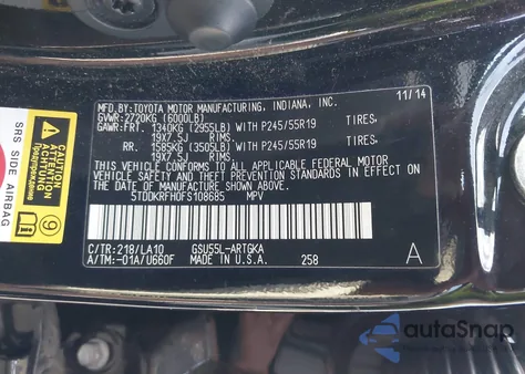2015 Toyota Highlander Limited Platinum V6/Limited V6 from USA, damaged, VIN 5TDDKRFH0FS108685